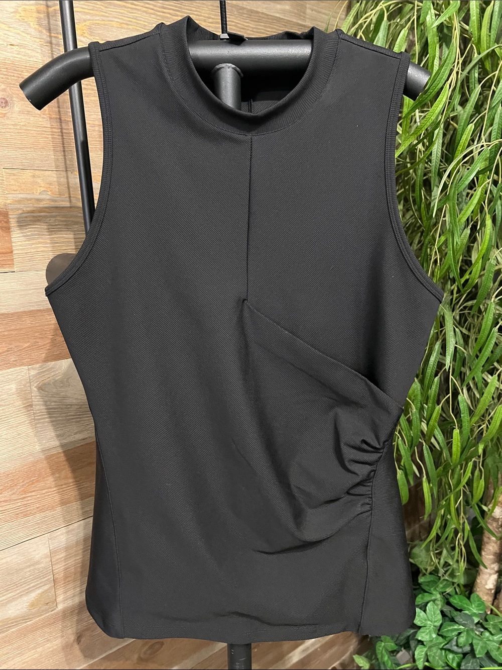 Athleta Bayview Tank top in black with faux wrap front & mock neck. L